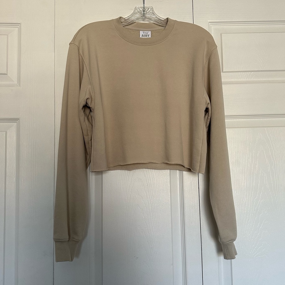 Aritzia TNA Airy Fleece Boyfriend Long Sleeve Cropped Sweatshirt - Size S - EUC - Picture 2 of 6